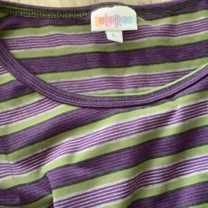 Lularoe Debbie long sleeve purple striped straight dress casual pullover sz L